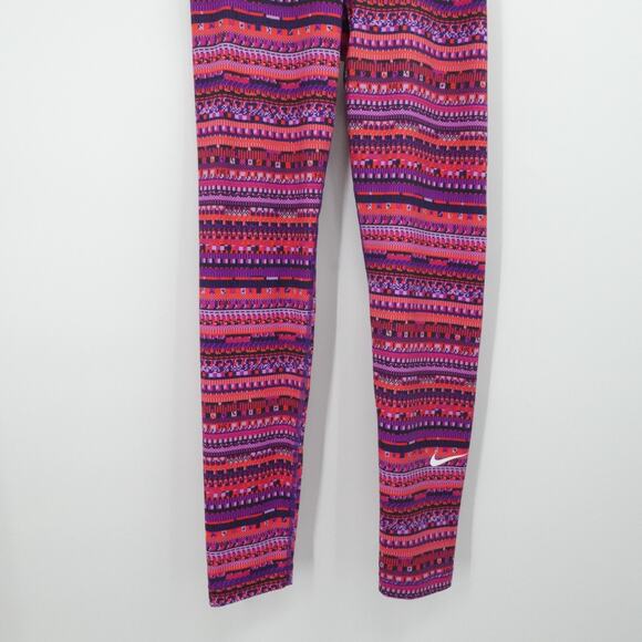 Nike Pro Leggings Womens XL Purple Pink Dri‎ Fit Aztec Design Athleisure Gym - Picture 9 of 13